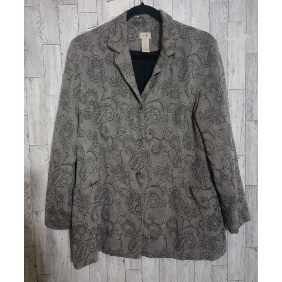 J.Jill Tapestry Jacket Floral Tencel Lyocell Linen Blend Gray Petite Medium - Picture 1 of 4